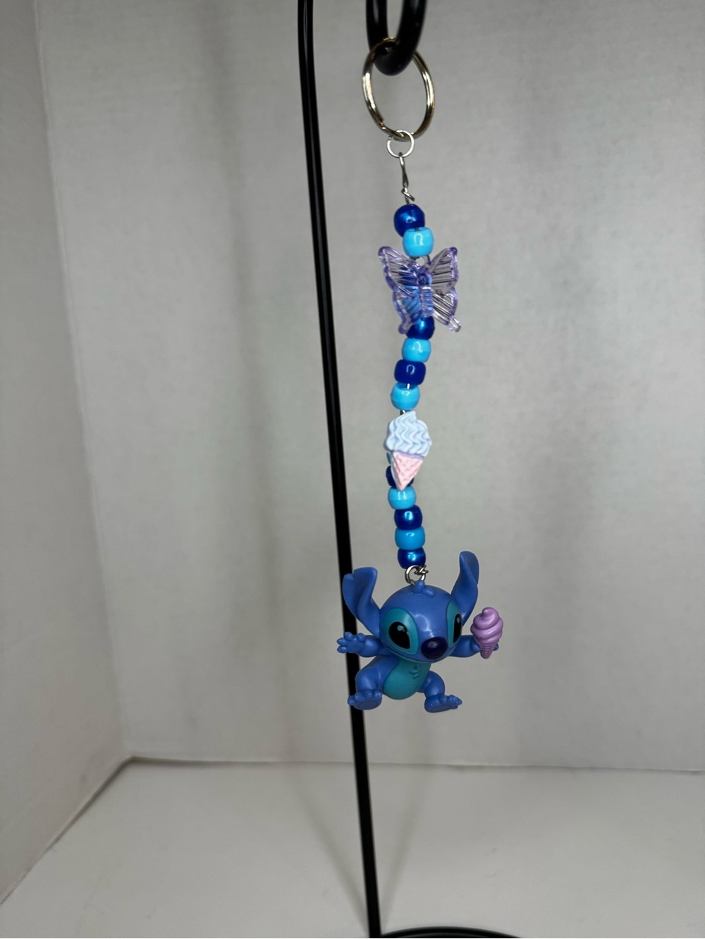 Blue Character Beaded Keychain with Butterfly Charm